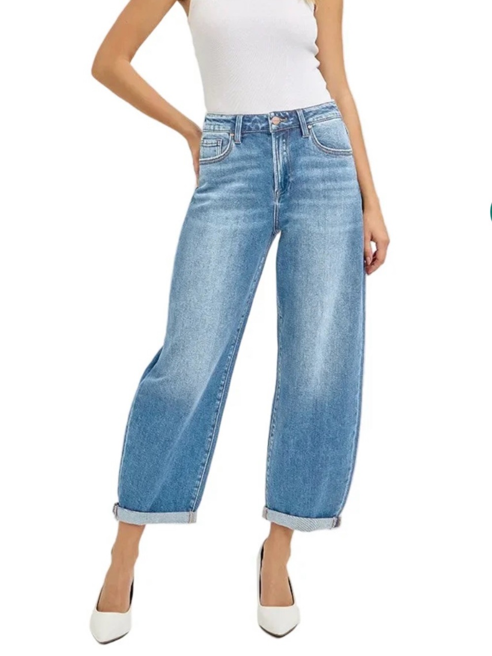 Risen Jeans - High Rise Cropped Barrel Leg Jeans Size 11/30
